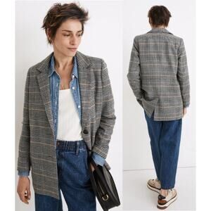 Madewell Dorset Essex Houndstooth Wool Blend Oversized Blazer Gray Womens Small